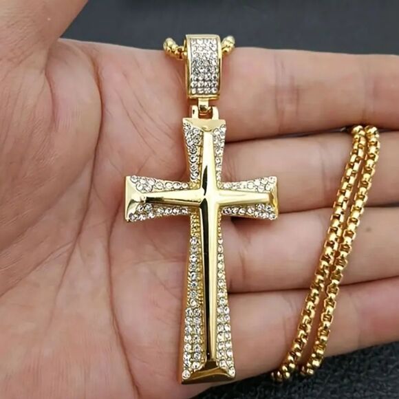 Unisex Golden Cross Pendant Necklace